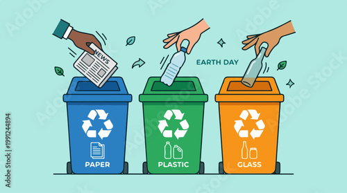 Recycling bins for paper plastic glass.