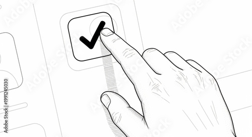 Hand Finger Pressing Check Mark Button on Screen.