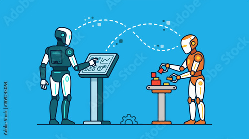 Robots working together on project.