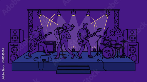 Rock band performing on stage live.