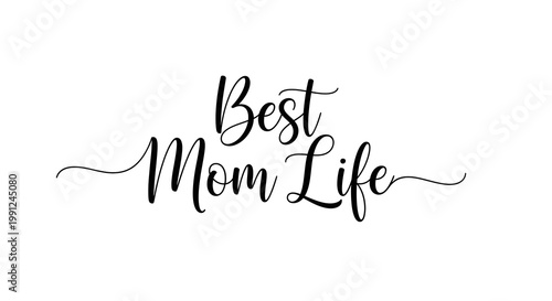 Handwritten mom life text in cursive font on white background
