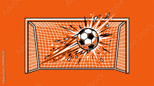 Soccer Ball Flying Into Goal Net.