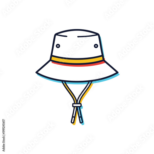 Minimalist bucket hat illustration with chin strap.