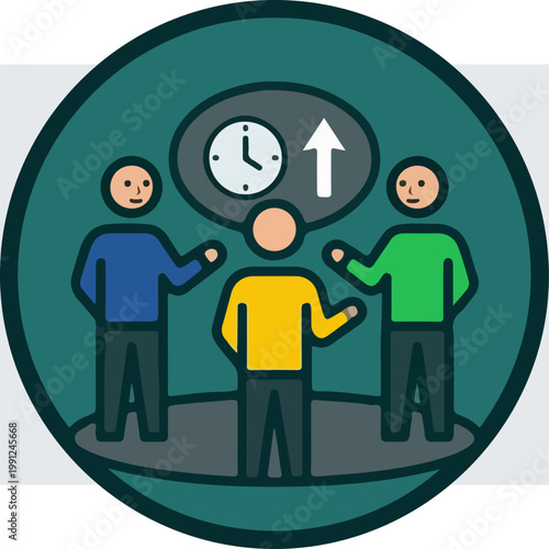 Three cartoon people discussing time management.