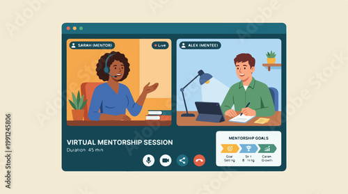 Two people in virtual meeting session.