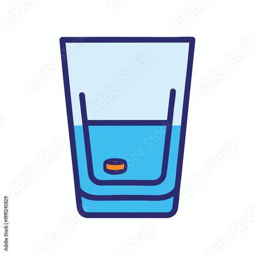A flat vector illustration of an effervescent tablet dissolving in a glass of water.