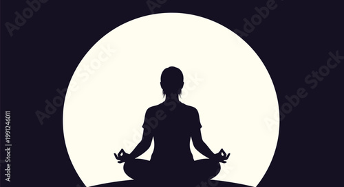 Silhouette of a person meditating in a peaceful lotus pose.