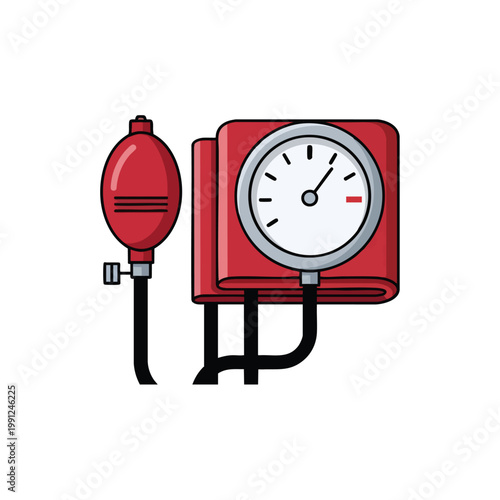 Cartoon Illustration of a Manual Blood Pressure Monitor or Sphygmomanometer.