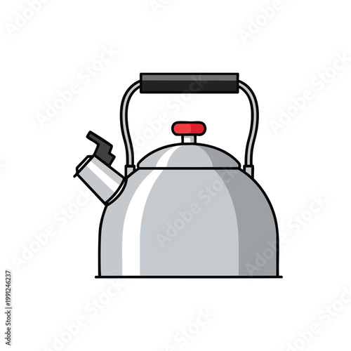 Cartoon vector illustration of a metallic tea kettle.