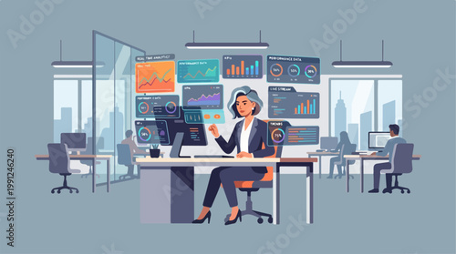 Woman working on computer at desk.