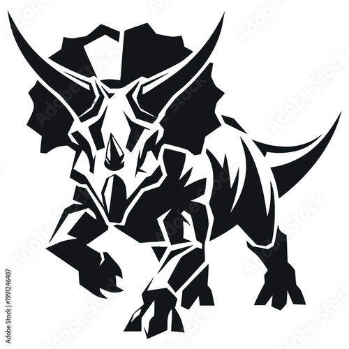 Aggressive Triceratops Dinosaur Charging Silhouette Vector Art