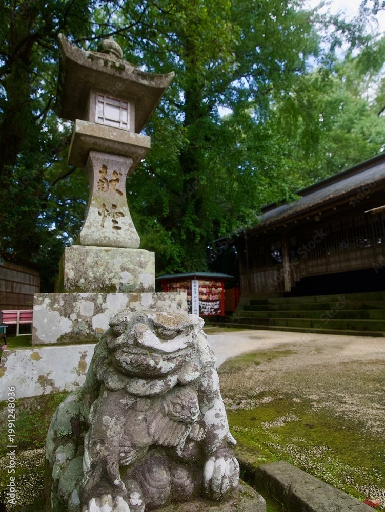 Obraz premium 神社の燈篭と狛犬