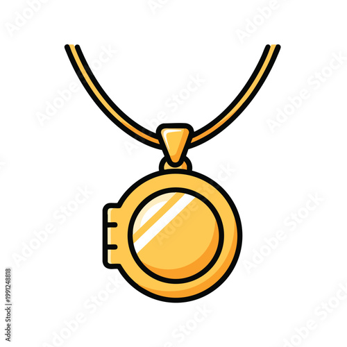 Illustration of a golden round locket necklace.