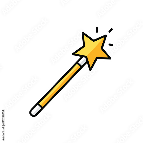 A colorful illustration of a magical wand with a shining star.