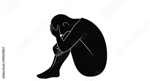 A poignant vector illustration depicting a person huddled in a fetal position, covering their face in despair, representing immense sadness, grief, and emotional pain.