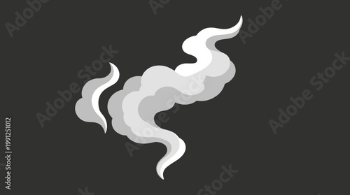 Stylized white smoke or steam rising isolated on dark background