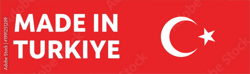 Made in Turkey label with Turkish flag, product origin indicator for export goods, Turkish pride symbol