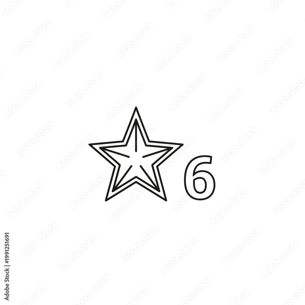 Fototapeta premium One star icon with number six outline graphic feedback evaluation monochrome