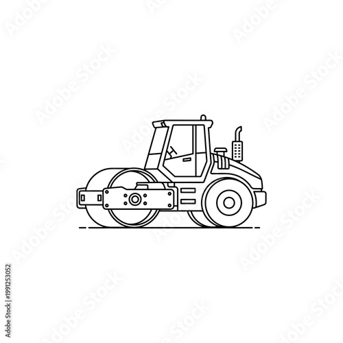 Outline illustration of a road roller machine with construction, compactor