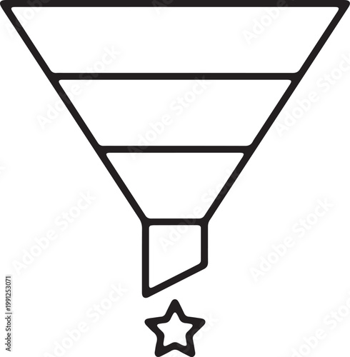 Art & Illustration, Marketing sales funnel with star icon for lead conversion.