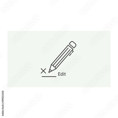 Line art of a pencil making an edit mark with correction revision illustration