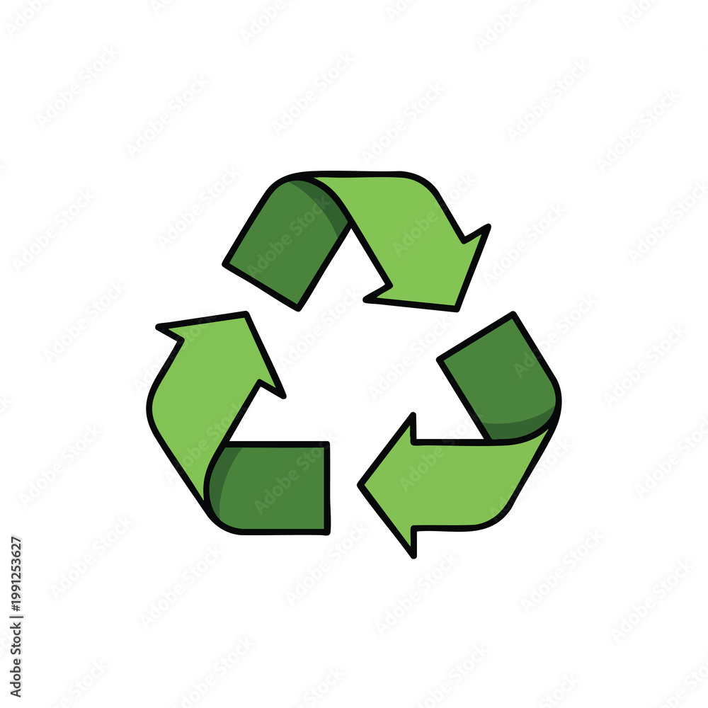 Fototapeta premium Green recycling symbol icon isolated on a plain white background.