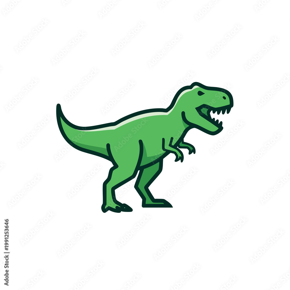 Fototapeta premium Cute cartoon green Tyrannosaurus Rex dinosaur vector illustration.