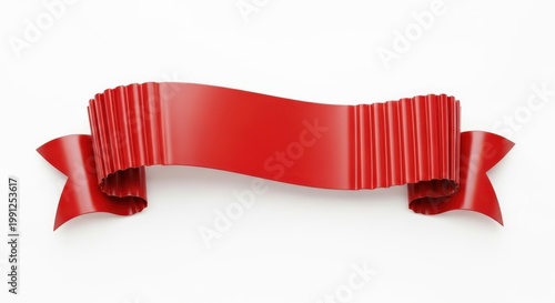 Red ribbon theme Shiny banner design Blank scroll template Empty band cutout Wavy label png Curved tag vector Glossy sash graphic Metallic streamer illustration Festive Wallpaper Background image