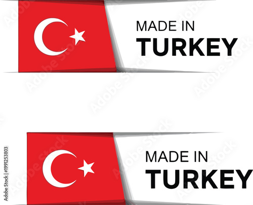 Made in Turkey label with flag, Turkish product badge for export, country of origin sticker