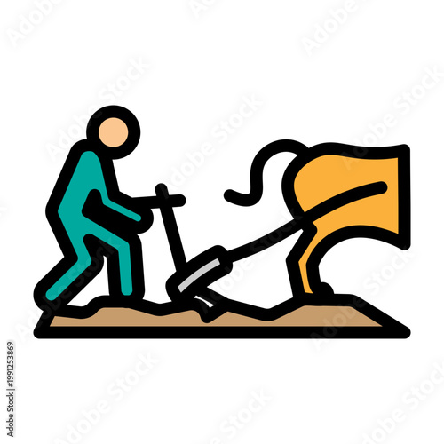 Farmer Plowing Vector Filled Icon Design