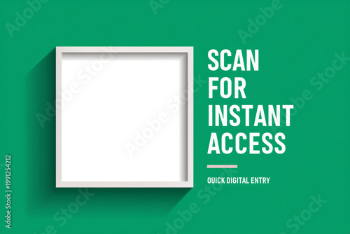 Minimalist White Frame for QR Code Scan, Instant Digital Access on Vibrant Green Background