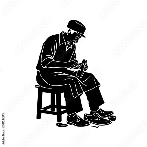 Shoemaker Cobbler Silhouette Craftsmanship Illustration