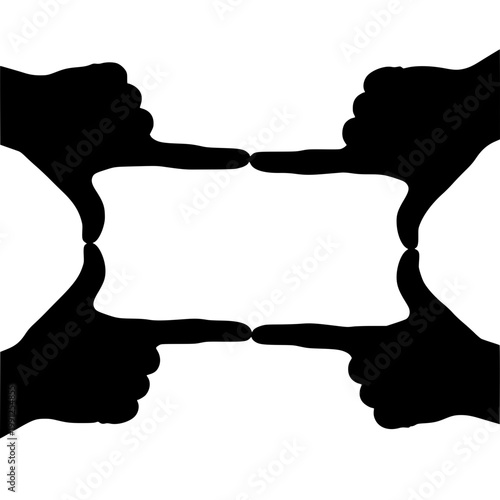Silhouette of human hands forming a rectangular frame gesture