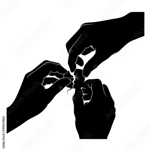 Silhouette of multiple hands working together to repair a broken object