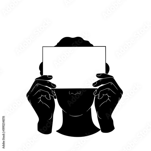 Silhouette of Person Holding Blank Card in Front of Face