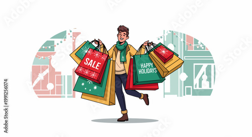 Man Carrying Colorful Shopping Bags.