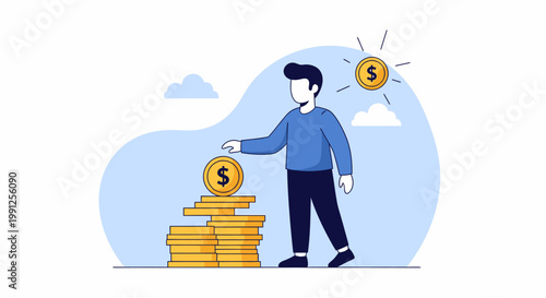 Man adding money to coin stack.