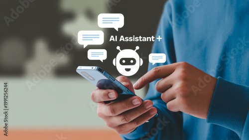 Ai assistant chatbot on smartphone screen with speech bubbles
