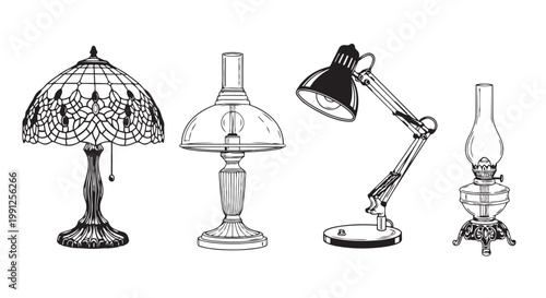 Vector illustration of various lamps and lanterns for home decor and lighting design