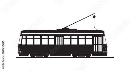 Black silhouette city tram vector illustration for urban transit design