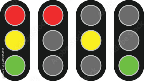 Traffic signal light set with red, yellow, and green lights, ideal for road safety, transport, and traffic control design.