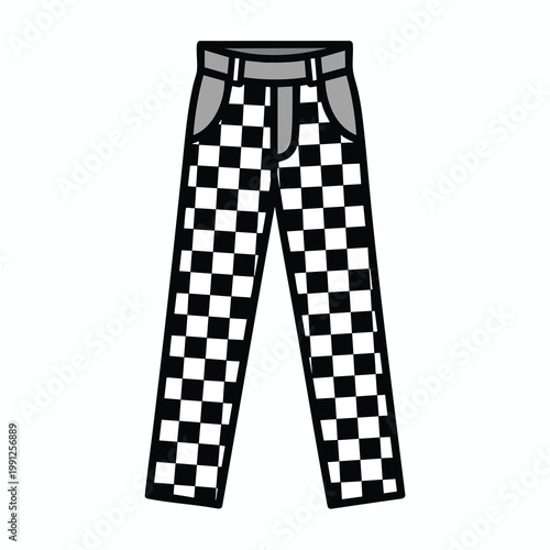 Illustration of checkerboard pattern pants in black and white.