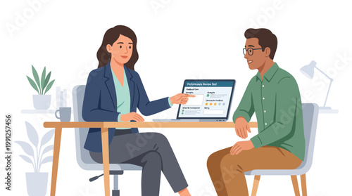 Businesswoman Conducting Interview with Male Candidate.