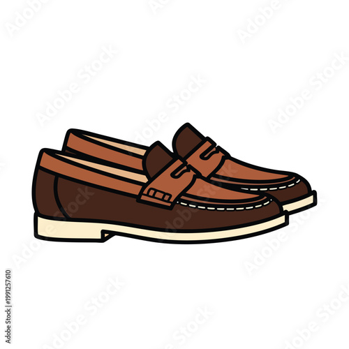 Pair of stylish brown leather loafers shoes illustration.