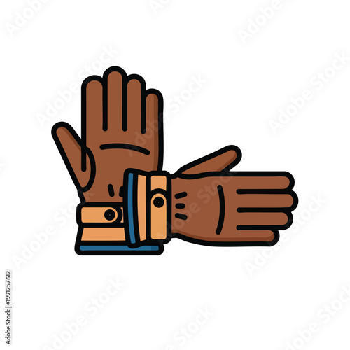 Pair of brown leather work gloves illustrated icon.