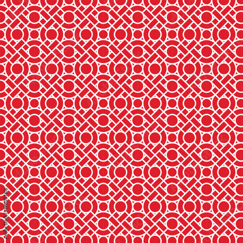 The background features tiles arranged in an eye-like pattern, composed of circles and squares with red lines around them.