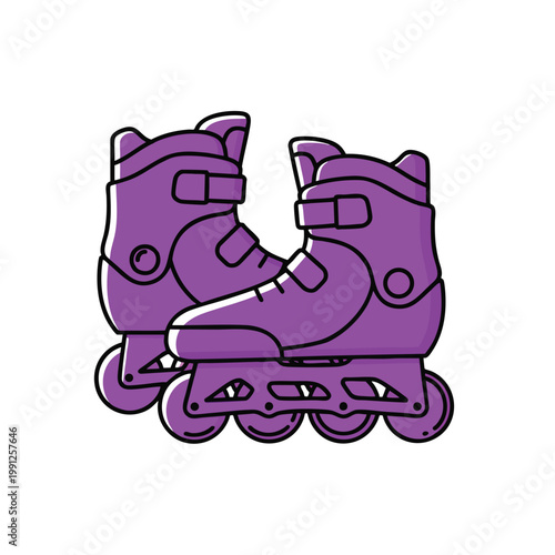 Illustration of a pair of vibrant purple inline rollerblades for sports.