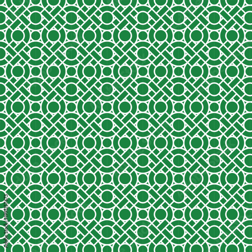 The background features tiles arranged in an eye-like pattern, composed of circles and squares with green lines around them.