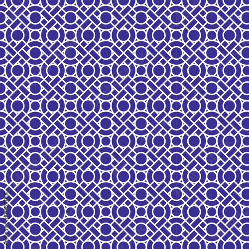 The background features tiles arranged in an eye-like pattern, composed of circles and squares with blue lines around them.