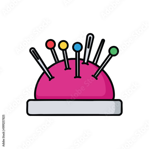 Colorful Pincushion with Needles and Pins Illustration.